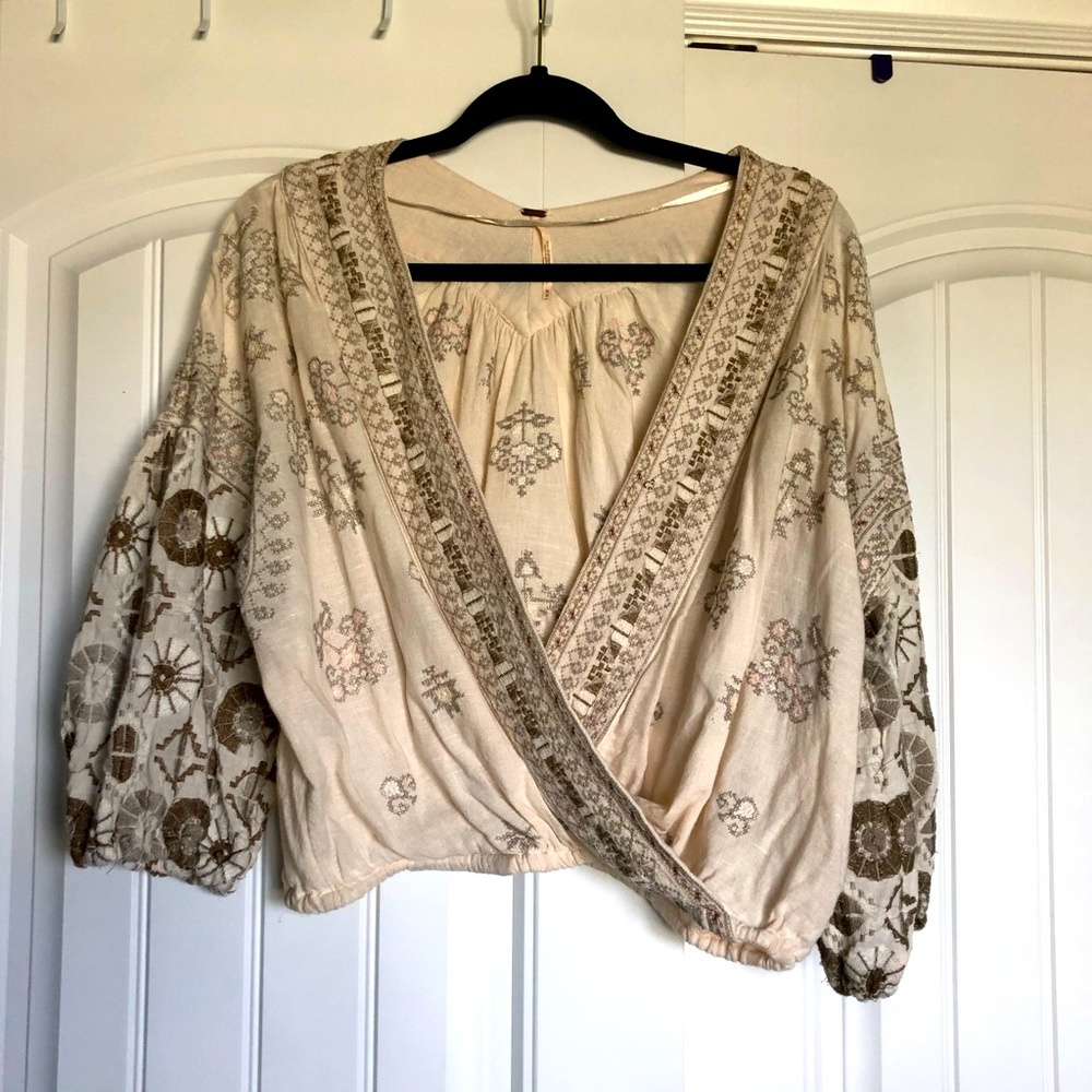 Embroidered Free People Neutral top
